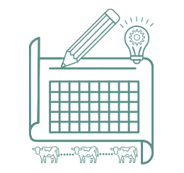 Icono de planificacion de pastoreo con planilla ideas vacas y lapiz